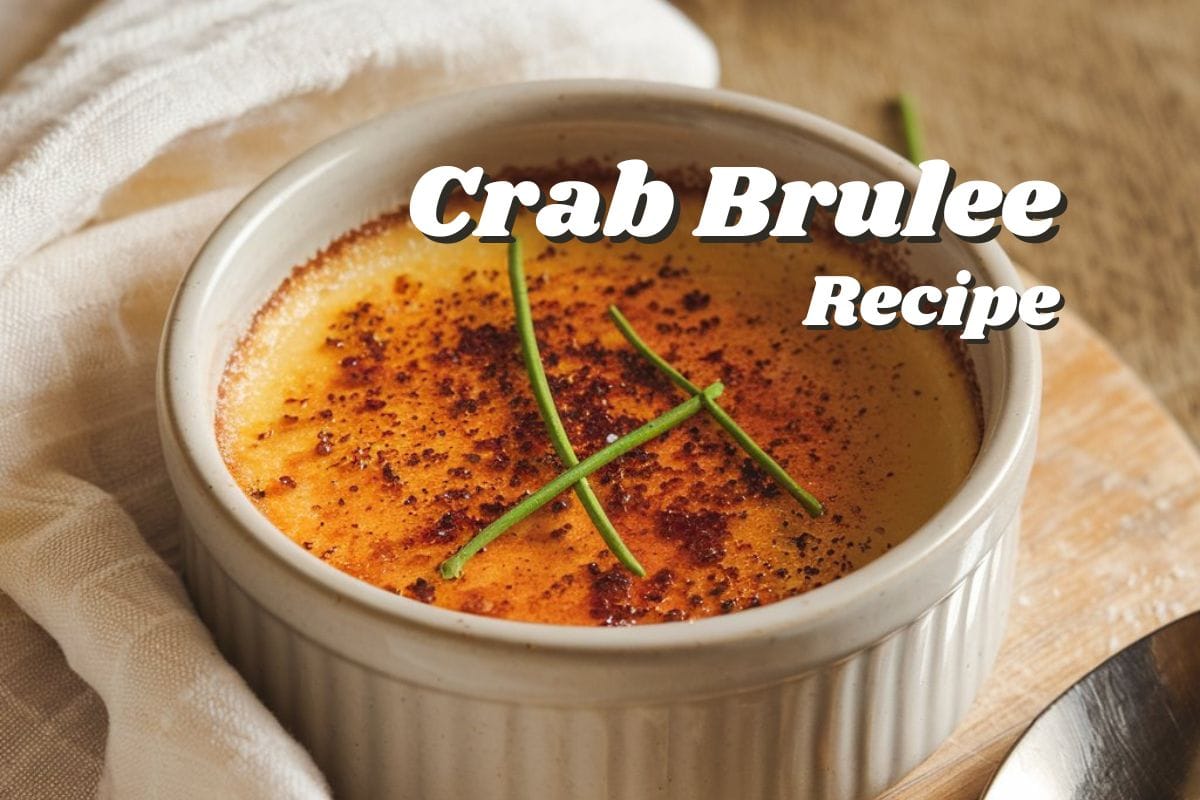 a bowl of crab brulee with a white towel cover photo