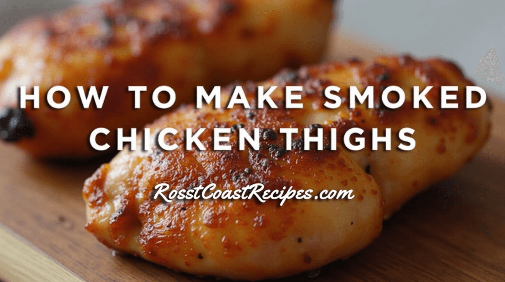 A perfectly smoked chicken thigh with crispy skin and juicy meat, garnished with fresh herbs and served on a rustic wooden cutting board.