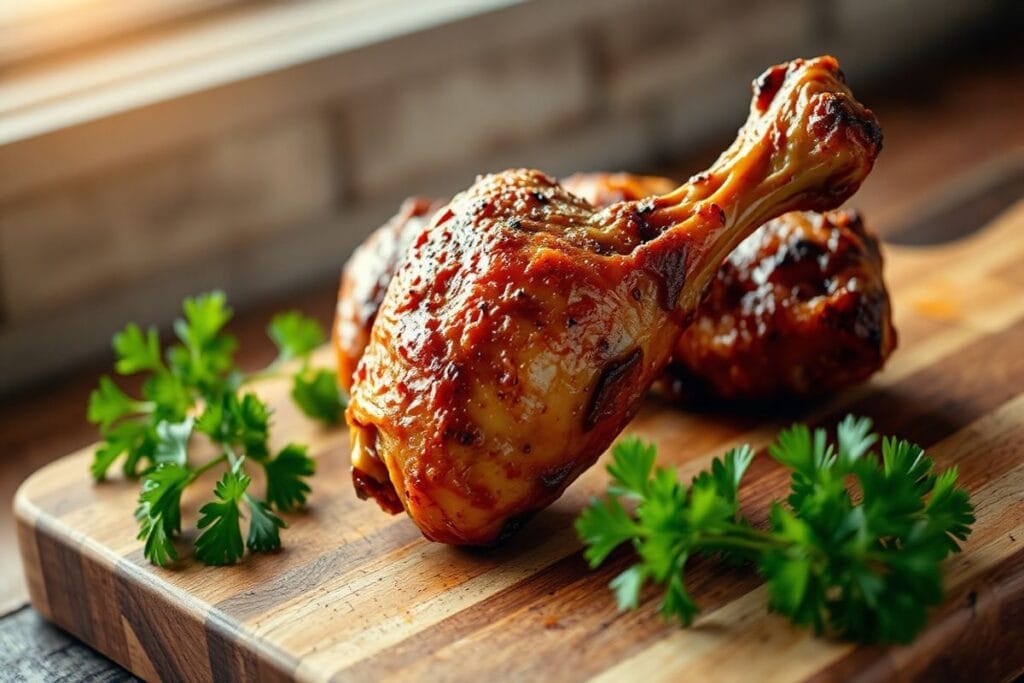 How to Make Smoked Chicken Drumsticks: Your Easy 4-Step Ultimate BBQ Guide 4 A platter of smoked chicken drumsticks served on a rustic wooden cutting board with fresh parsley.