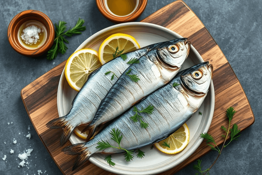 Mackerel Cold Smoked: Foolproof Guide to Making at Home 2 Close-up of cold-smoked mackerel fillets garnished with dill, parsley, and lemon slices on a rustic wooden board.