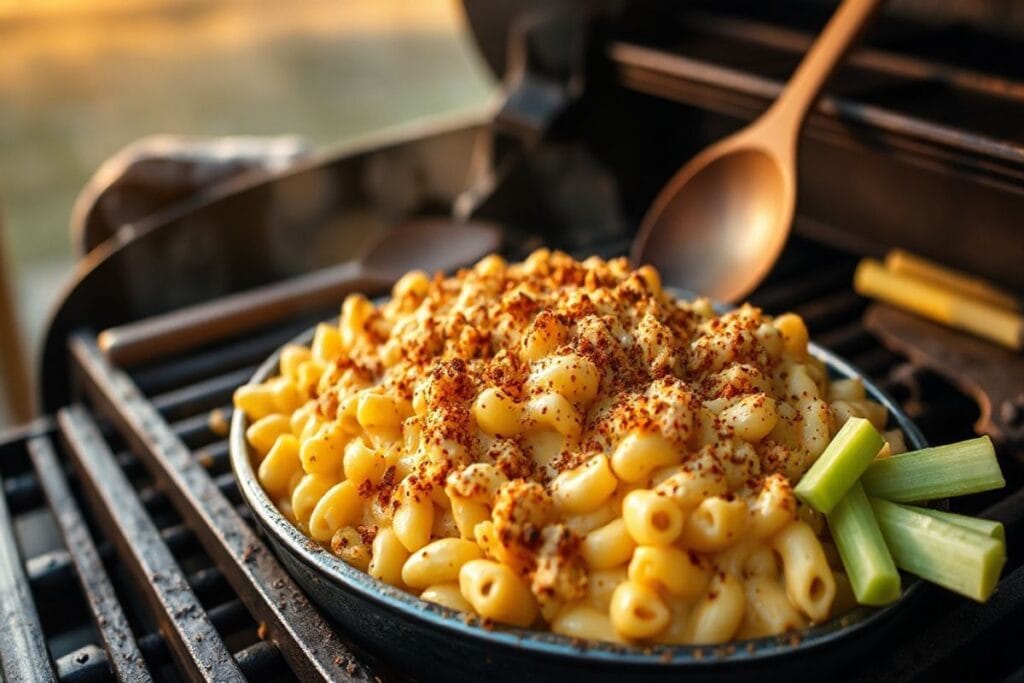 Smoked Mac and Cheese Pellet Grill: 3 Easy Ways to Perfect Results 3 A delicious smoked mac and cheese dish on a pellet grill, topped with crispy breadcrumbs and a sprinkle of smoked paprika.