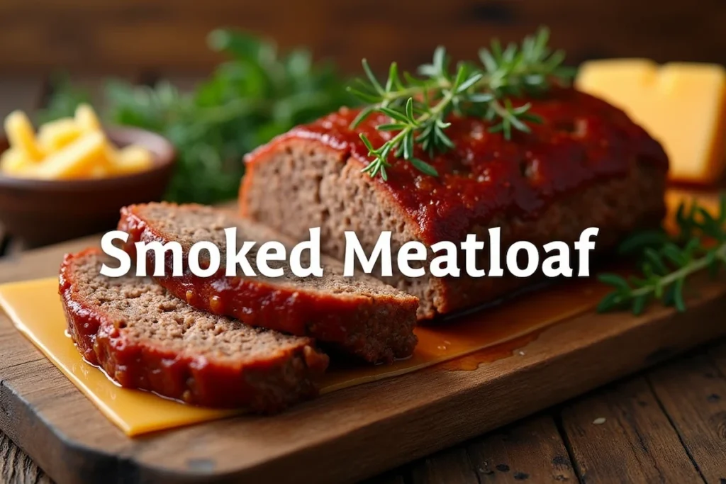 A hyper-realistic photo of a smoked meatloaf with a caramelized glaze, fresh herbs, and coleslaw, shot from a 45-degree angle.